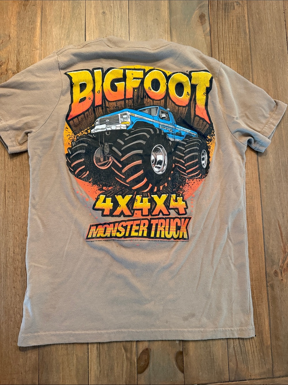 abercrombie kids Gray Short Sleeve Tee with Blue Bigfoot Monster Truck Graphic